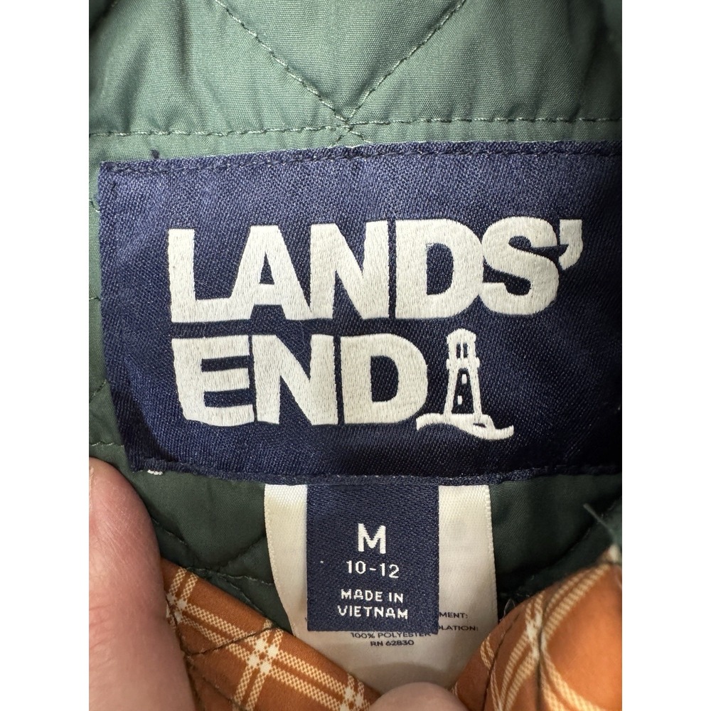 Lands' End Quilted Green Jacket with Orange Plaid Lining - Picture 13 of 13